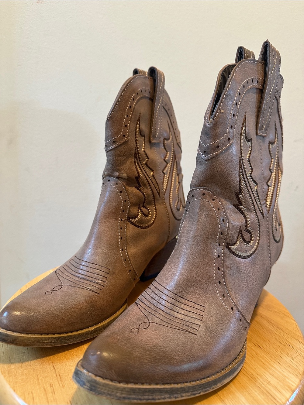 Very Volatile Brown Western Ankle Boots with Embroidered Detail
